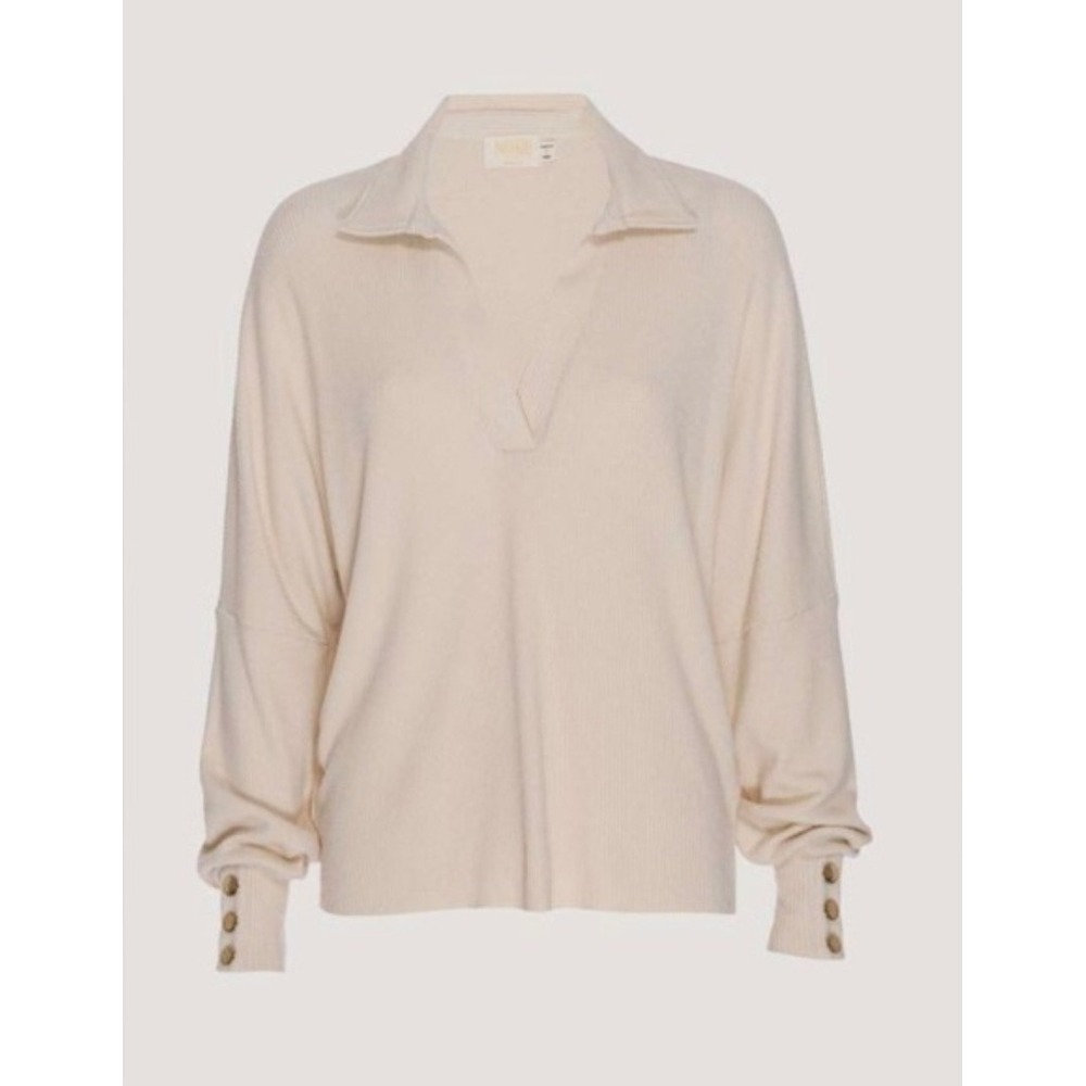 Nation LTD Scout‎ Easy Collared Ribbed Henley Sweater Antique Ivory Sz M